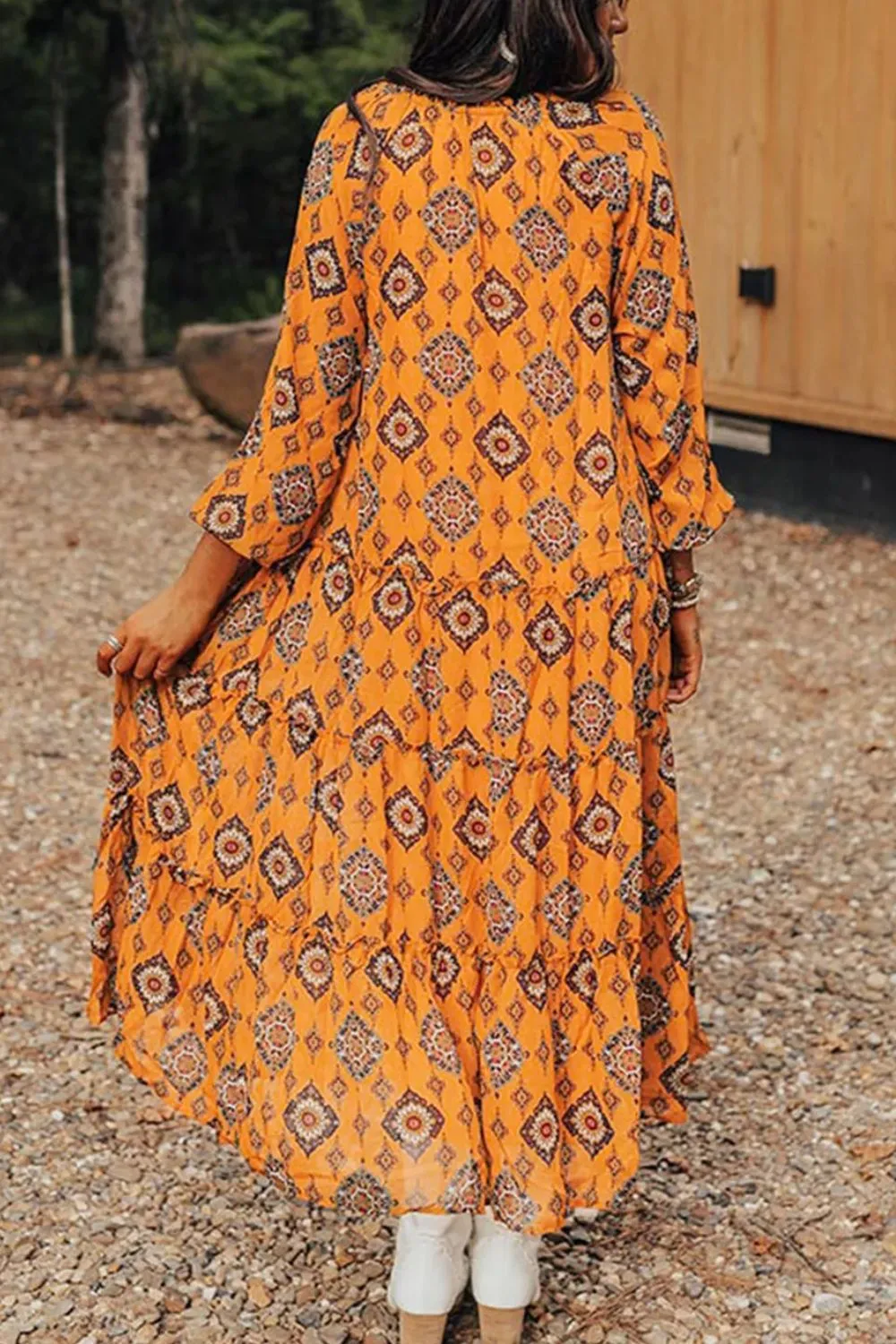 🌼 Frill Printed Tie Neck Long Sleeve Dress 🌼