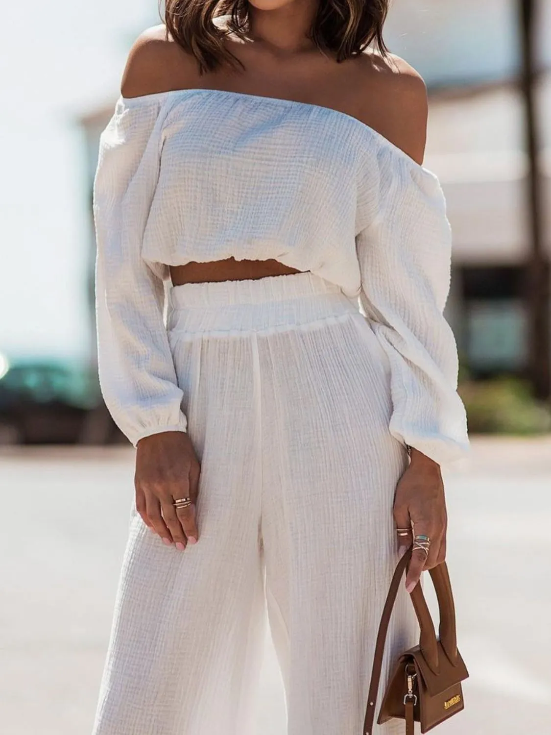 🌟 Off-Shoulder Long Sleeve Top and Pants Set 🌟