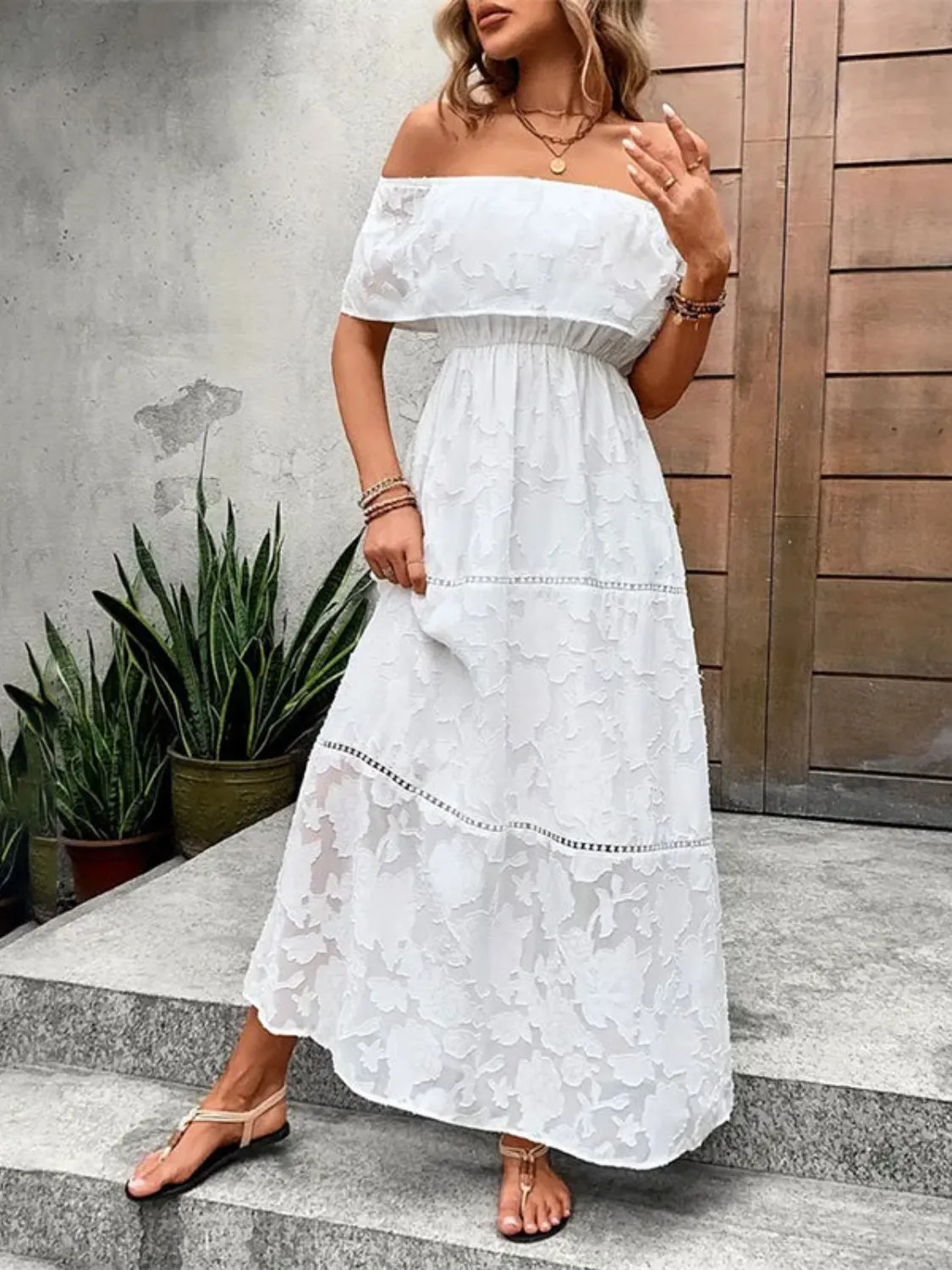 🌼 Off-Shoulder Short Sleeve Maxi Dress 🌼