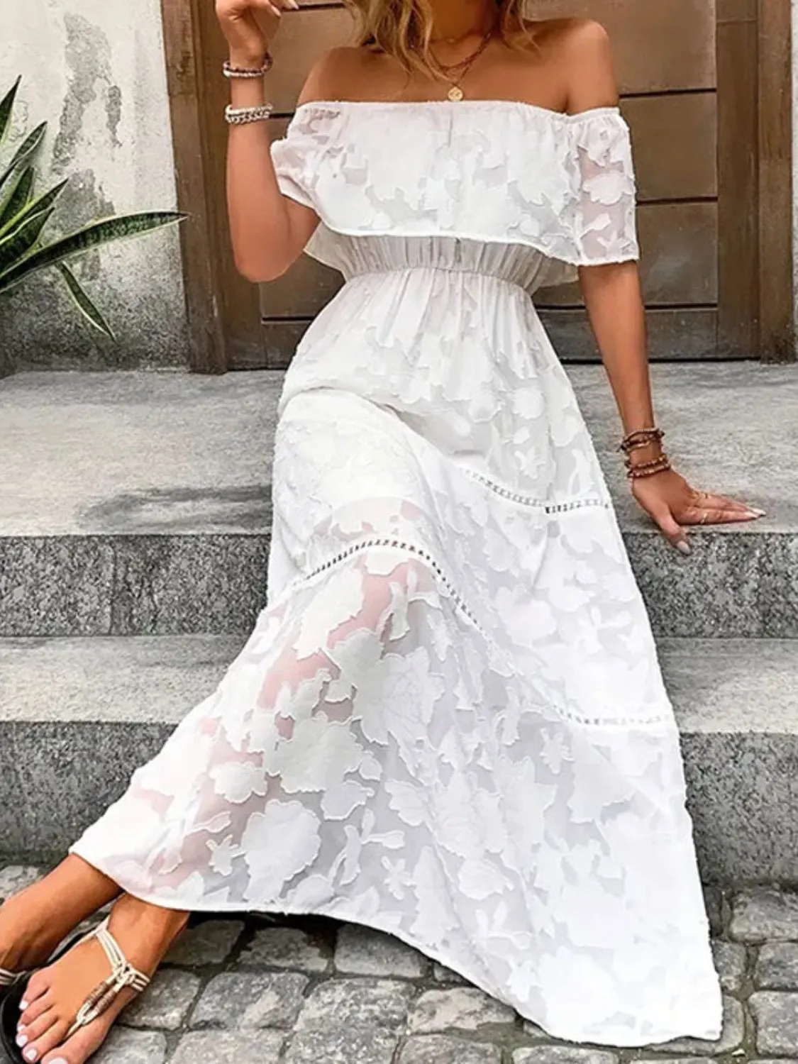 🌼 Off-Shoulder Short Sleeve Maxi Dress 🌼