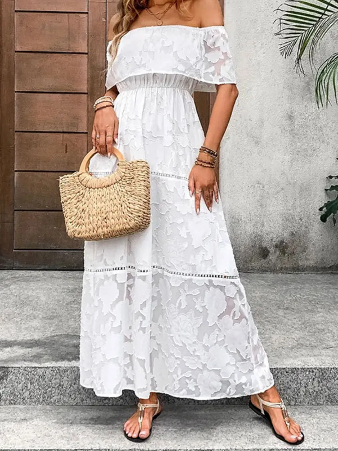 🌼 Off-Shoulder Short Sleeve Maxi Dress 🌼