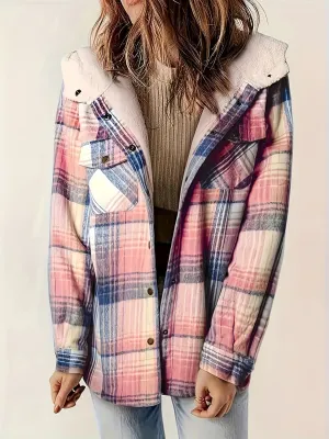 🌟 Plaid Snap Down Long Sleeve Hooded Outerwear 🌟