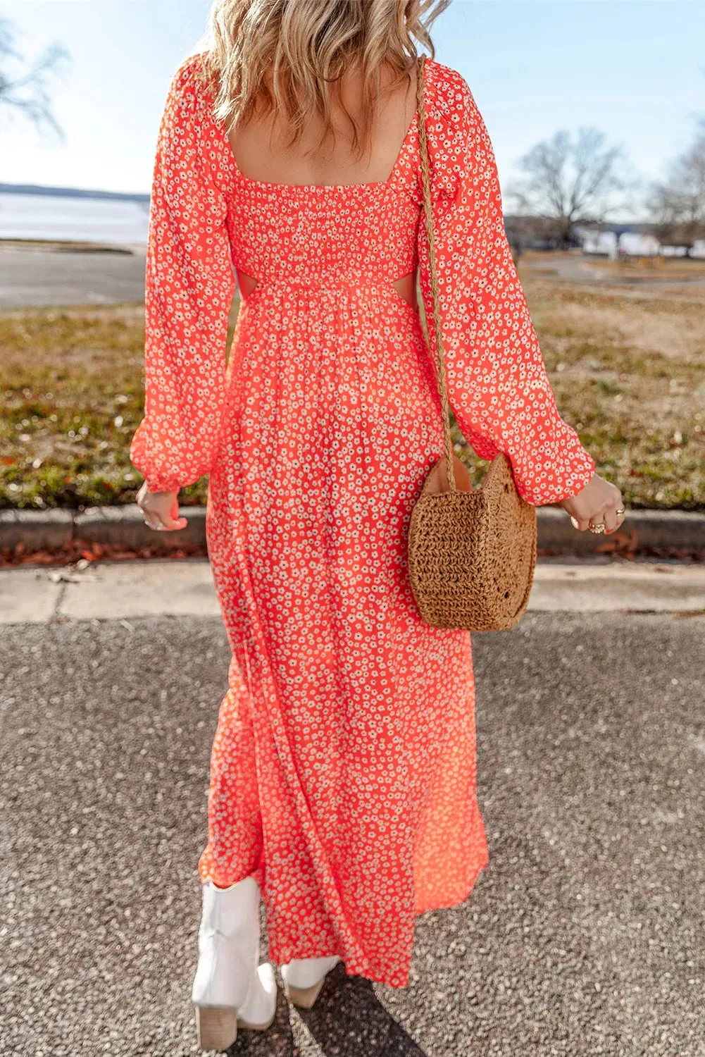 🌼 Printed V-Neck Long Sleeve Midi Dress 🌼