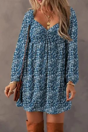 🌸 Ruched Printed Long Sleeve Mini Dress 🌸