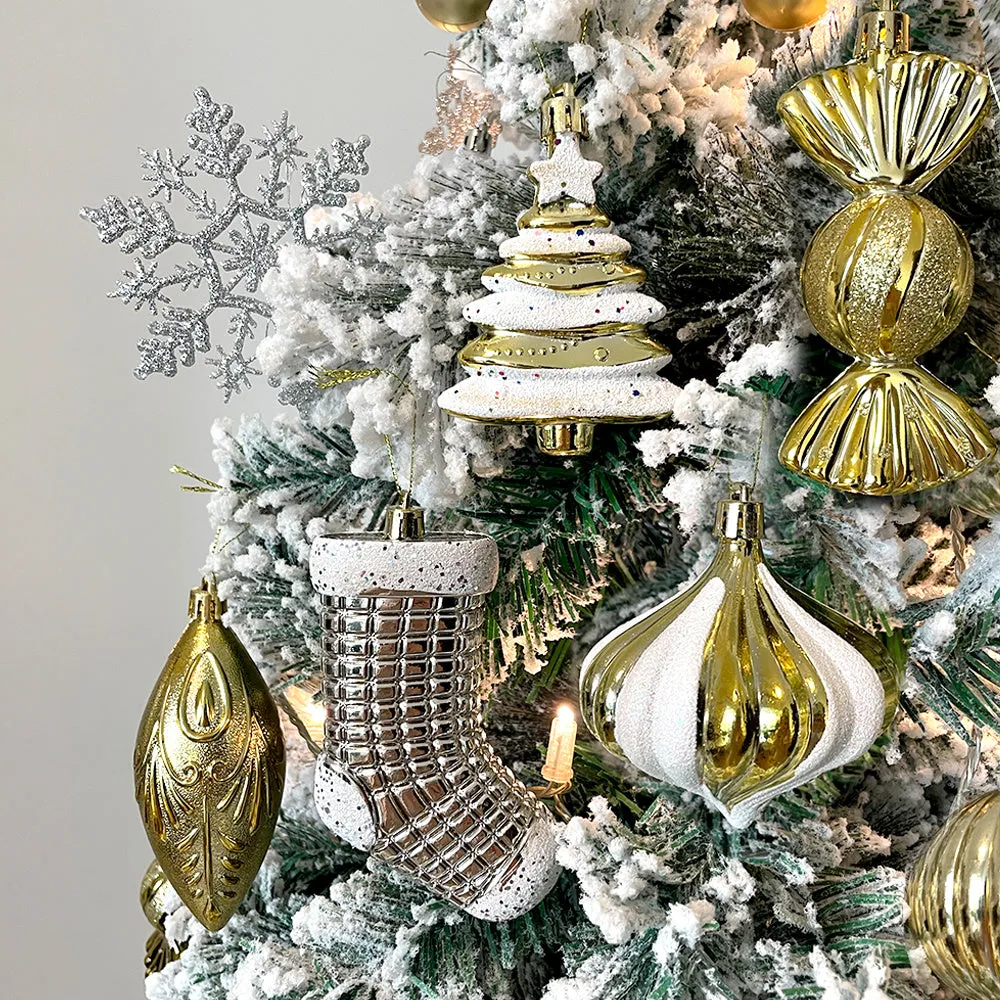 109 CT Gold Christmas Ornaments Set 2022 Decorative Christmas Tree Decorations;  Various 25 styles of Xmas Decor with Christmas Balls;  Stocks;  Star;  Icicle;  Snow Flakes;  Candy;  Onion for Holiday