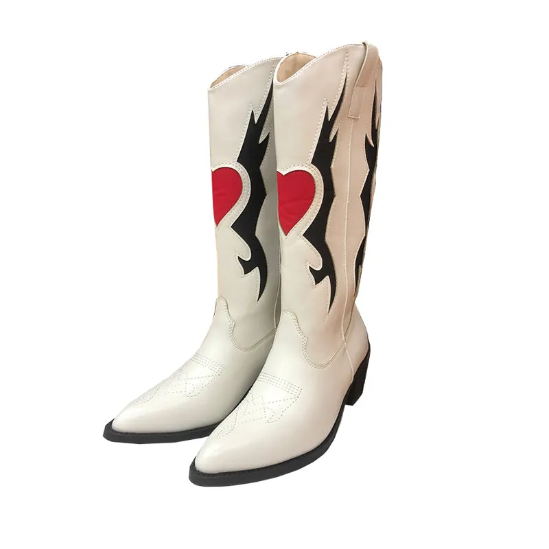 2025 new High Quality pointed toe thick heel color matching embroidery Cowgirl Boots