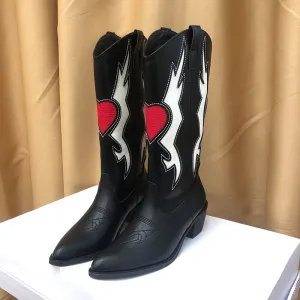 2025 new High Quality pointed toe thick heel color matching embroidery Cowgirl Boots