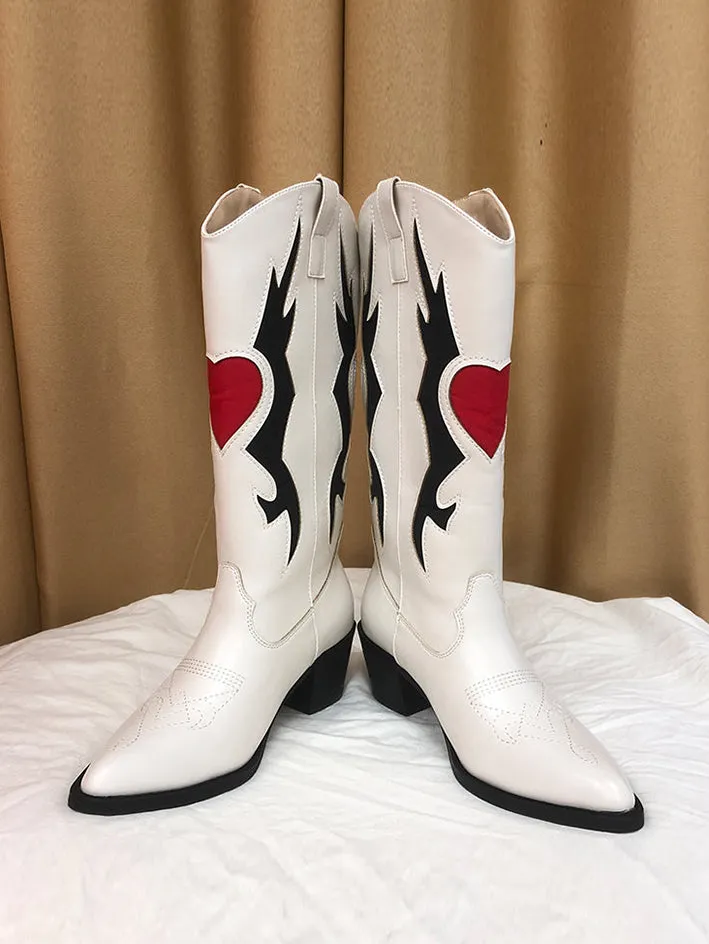 2025 new High Quality pointed toe thick heel color matching embroidery Cowgirl Boots