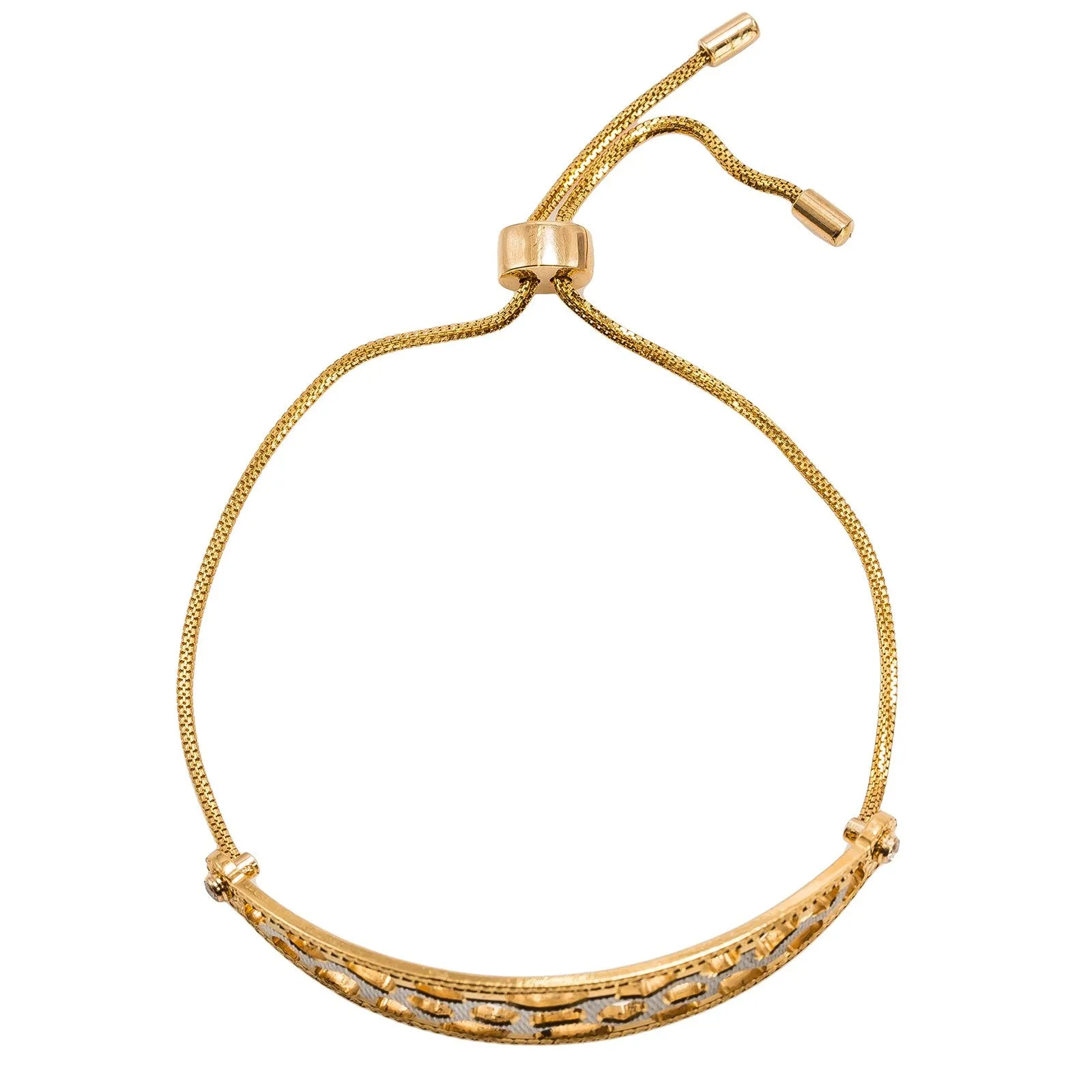 22K Multi Tone Gold Bracelet W/ Open Bedrock Design & Drawstring Closure