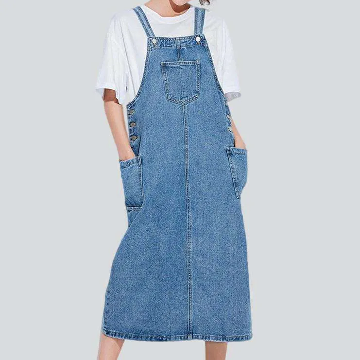 A-line long denim dress