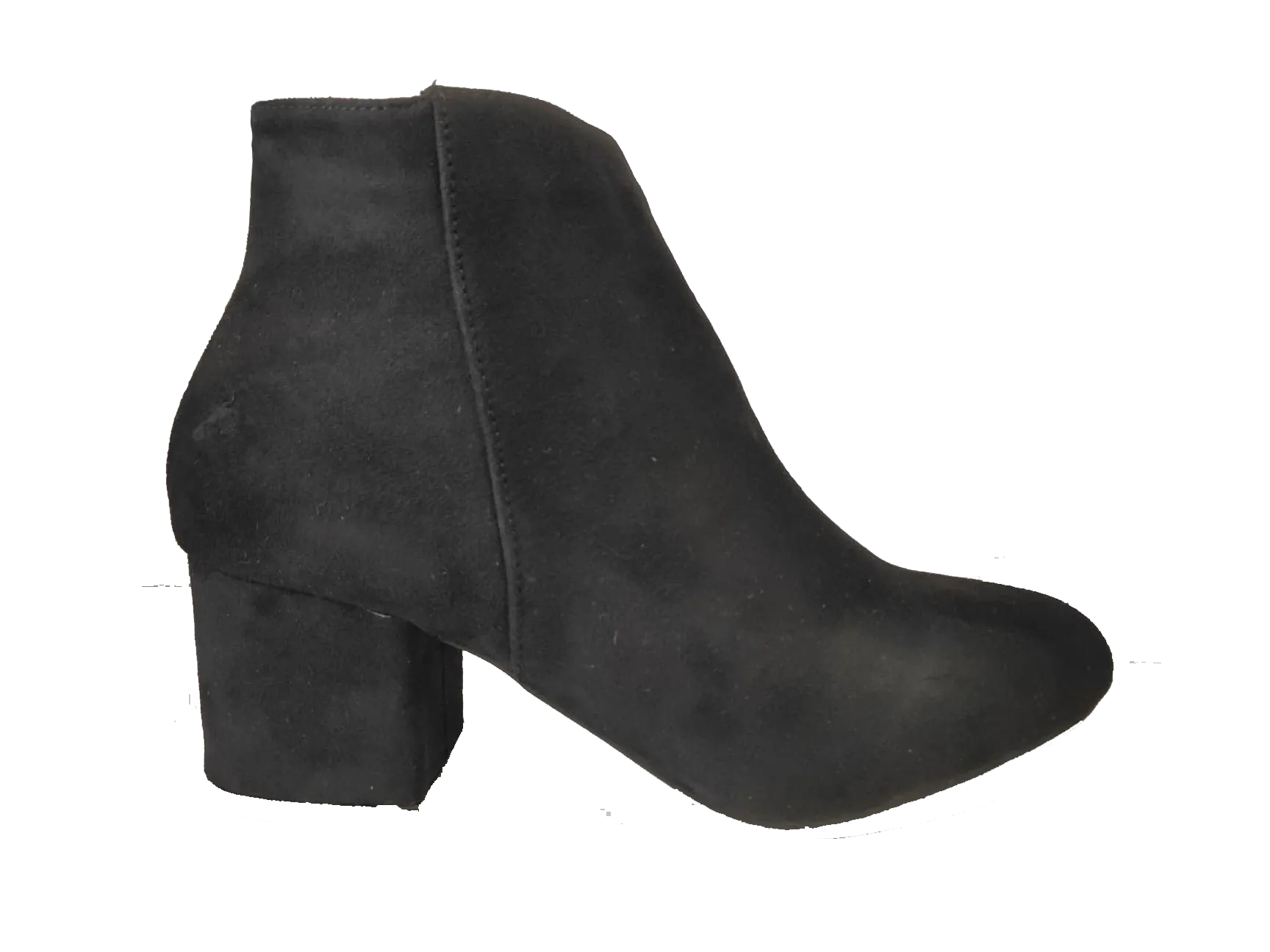 Ankle Boots Faux Suede Block Heel - Black - B651 - Last One