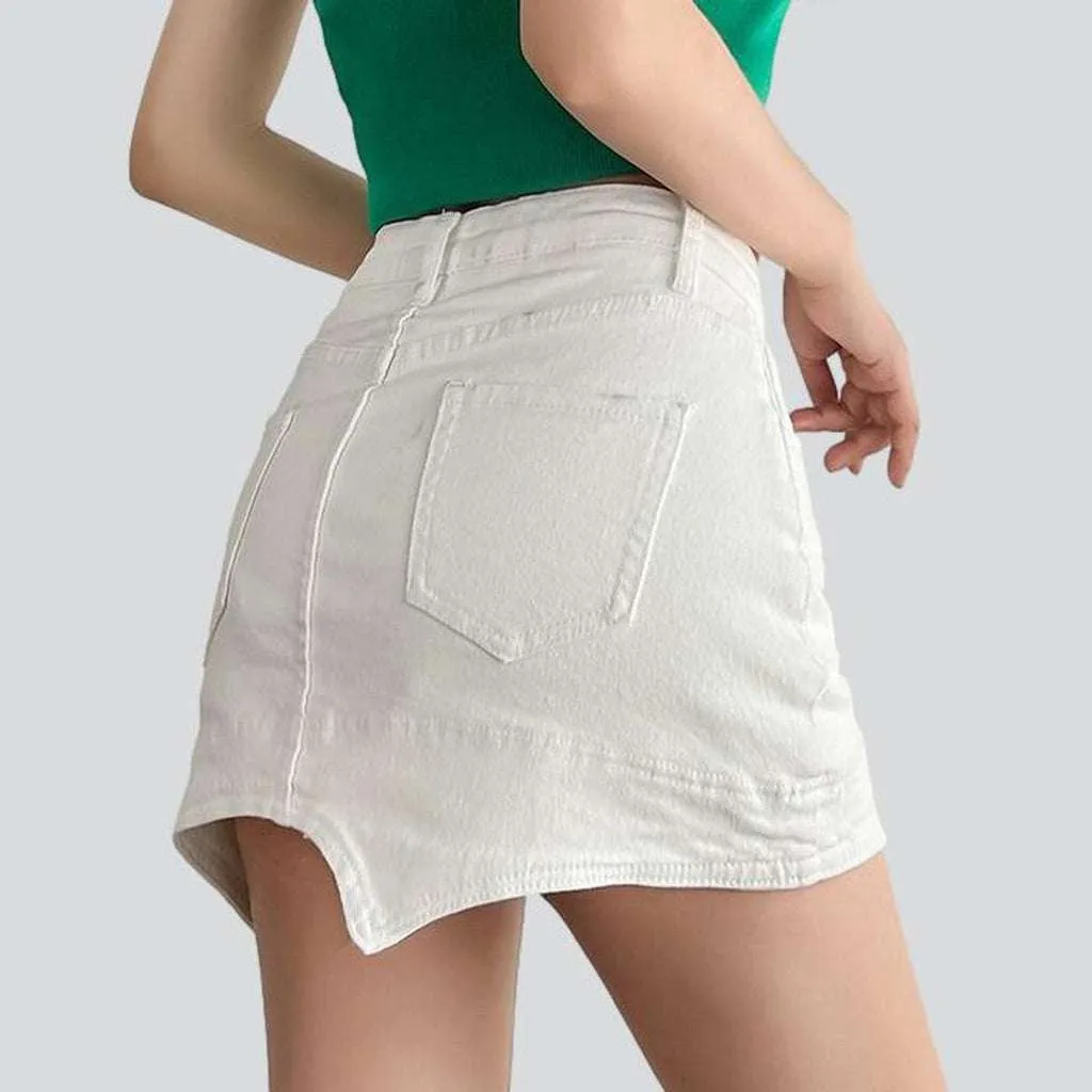 Asymmetric mini denim skort