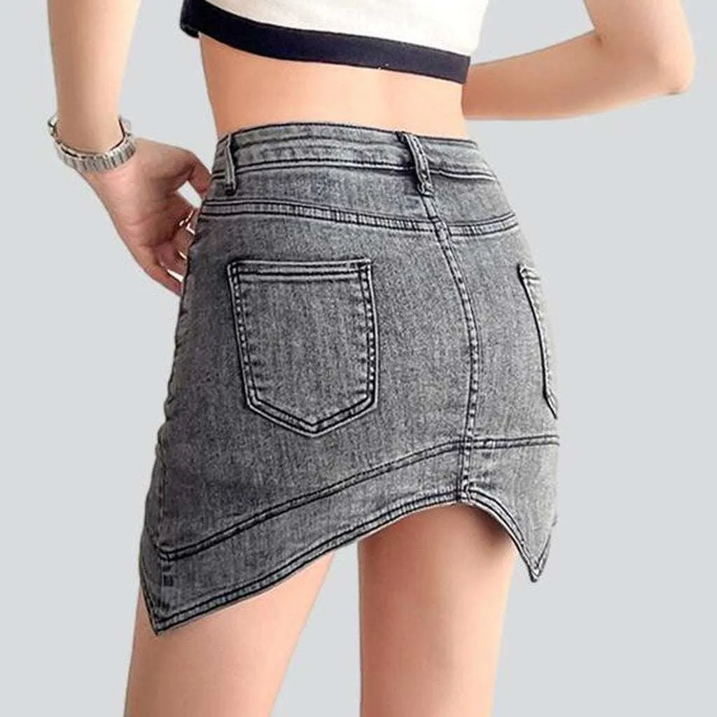 Asymmetric mini denim skort