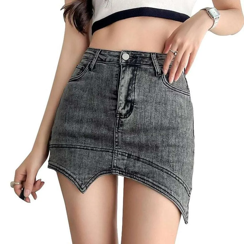 Asymmetric mini denim skort