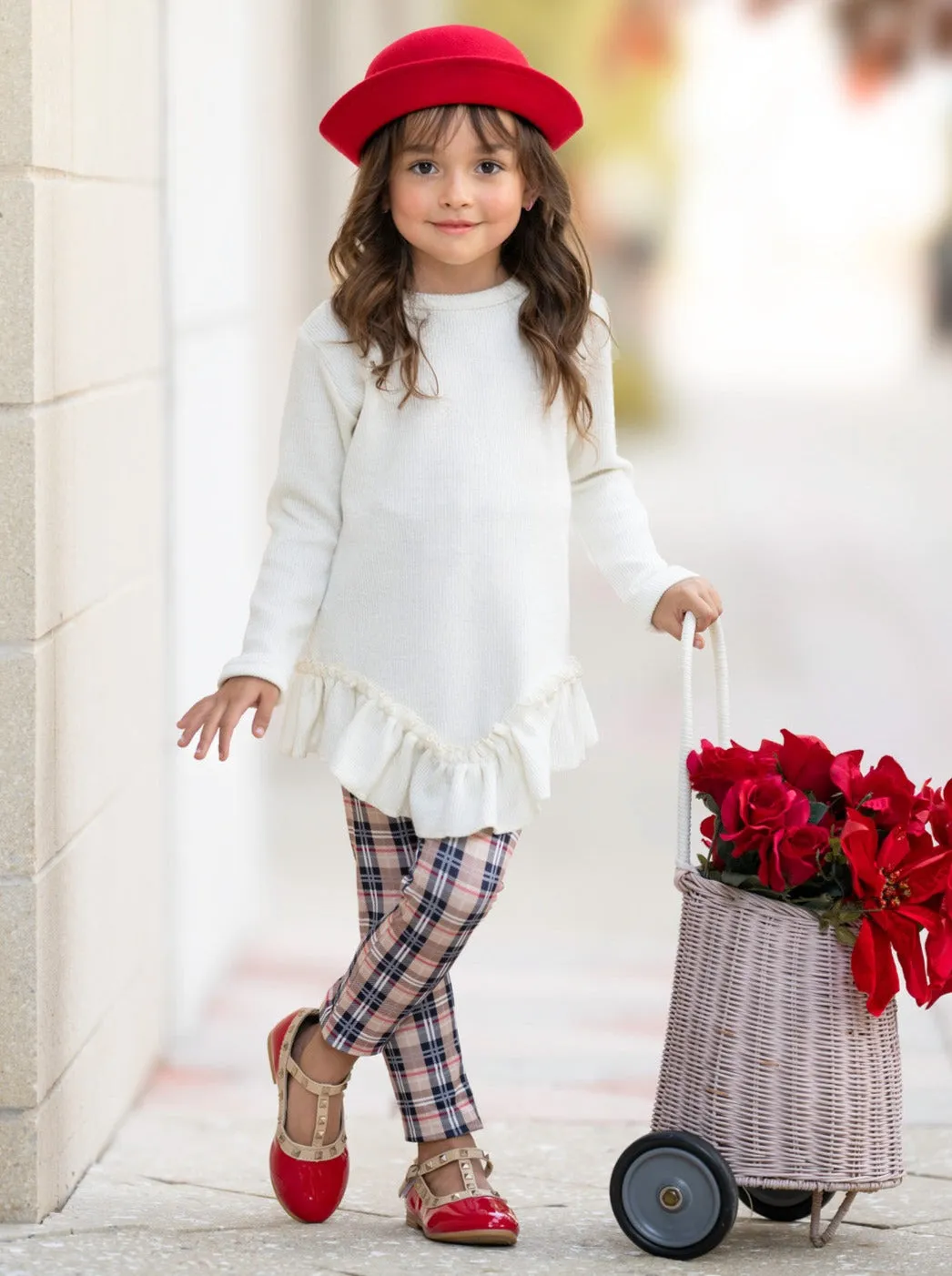 Autumn Breeze Ruffle Tunic and Plaid Legging Set