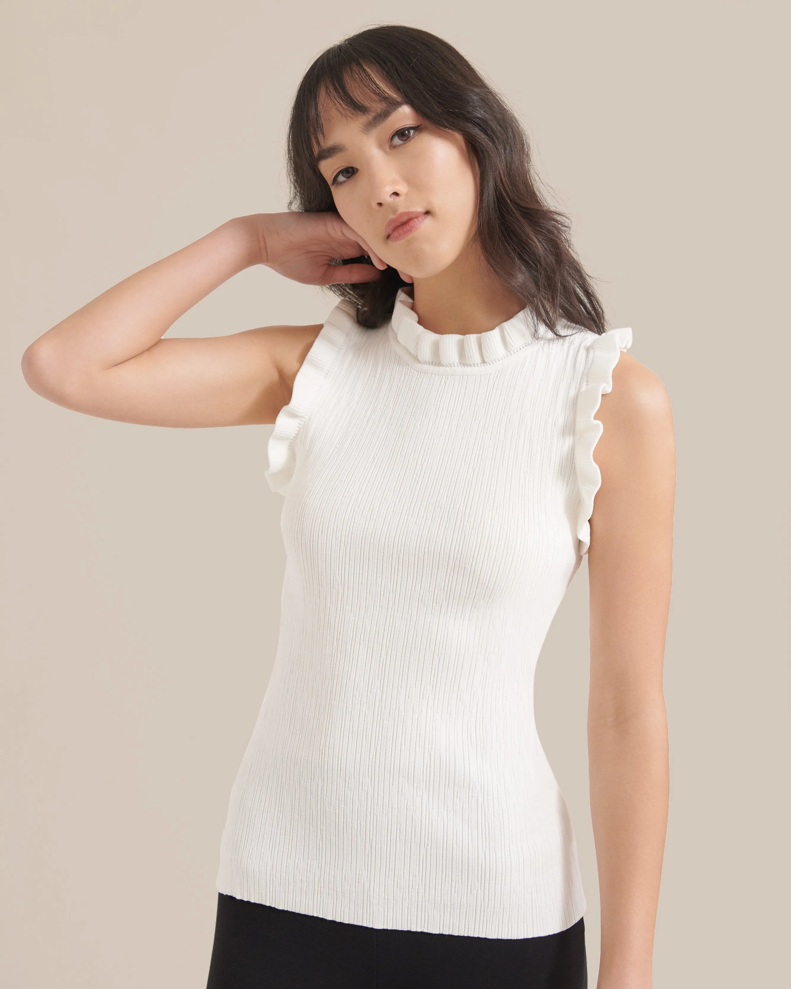 Azza Sleeveless Ruffle Trim Blouse