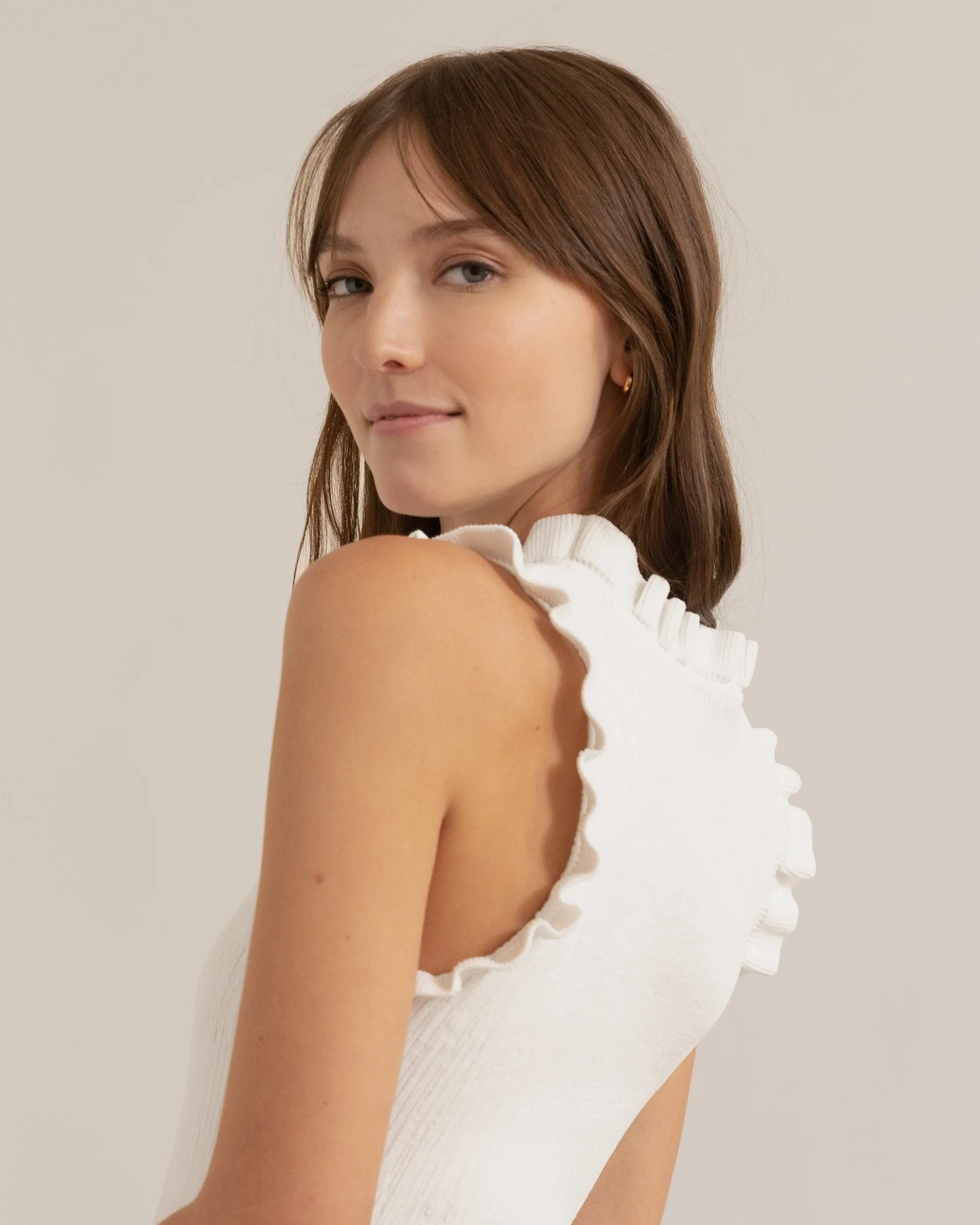 Azza Sleeveless Ruffle Trim Blouse