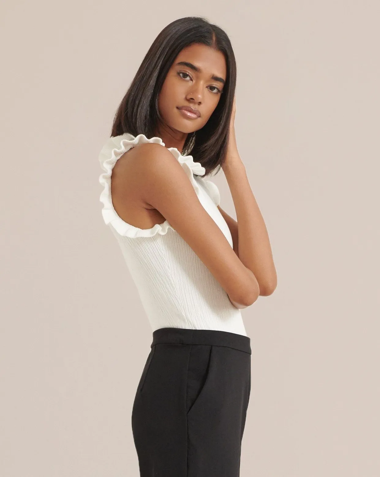 Azza Sleeveless Ruffle Trim Blouse