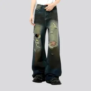 Baggy fashion distressed gradient jeans for men