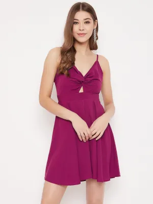 Berrylush Women Solid Purple Front Twist Knot Fit & Flare Mini Dress