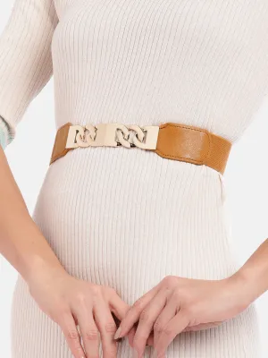 Berrylush Women Tan Brown Chain Buckle Belt