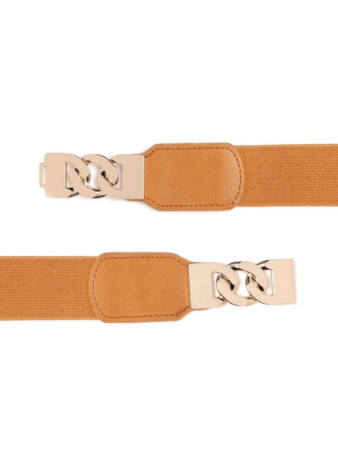 Berrylush Women Tan Brown Chain Buckle Belt