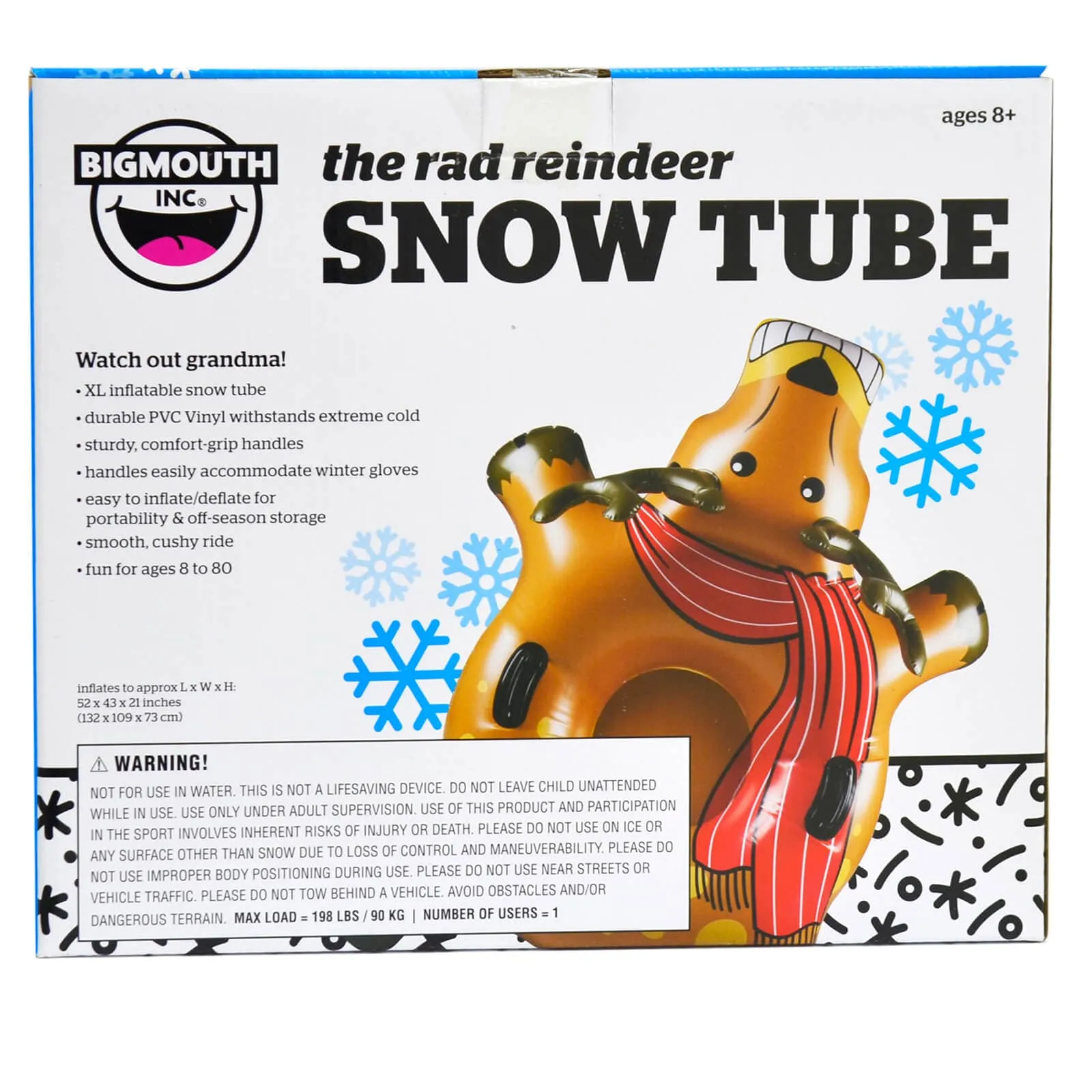 Big Mouth Snow Tube XL Inflatable Sledge Sled With Handles Age 8 