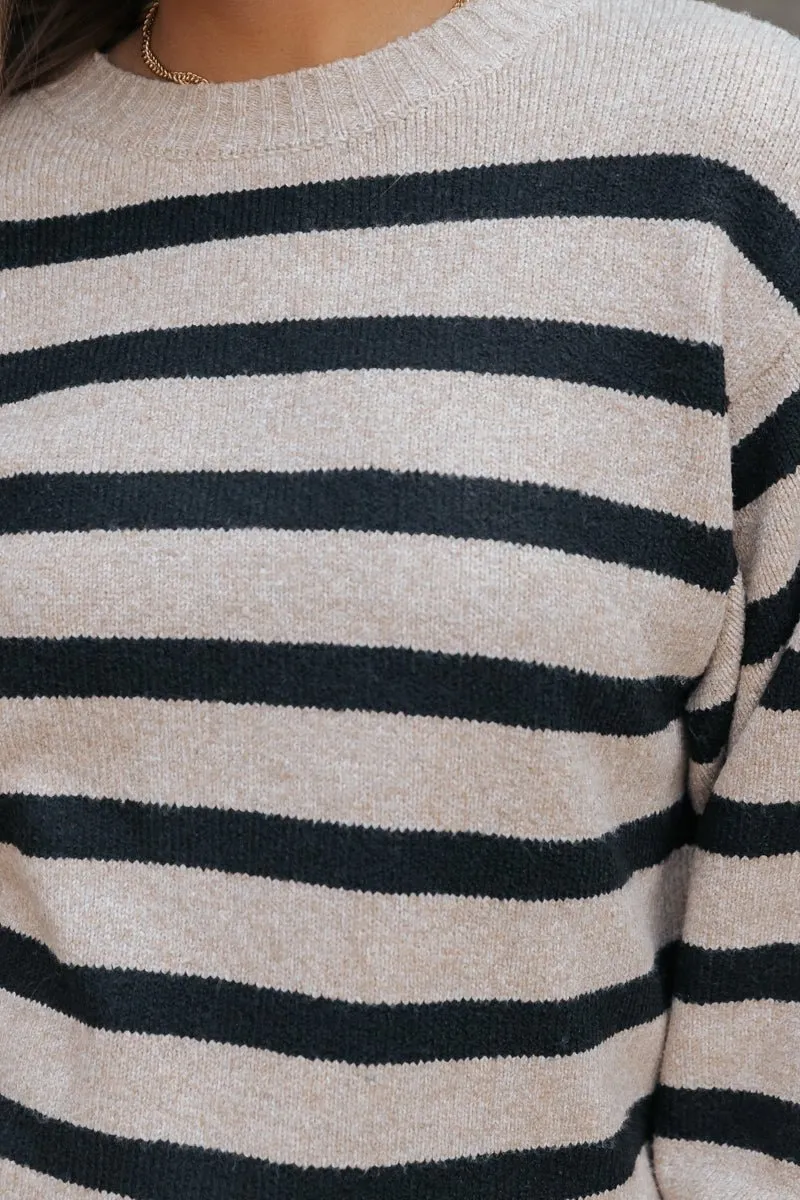 Black and Mocha Striped Pullover Sweater - DOORBUSTER