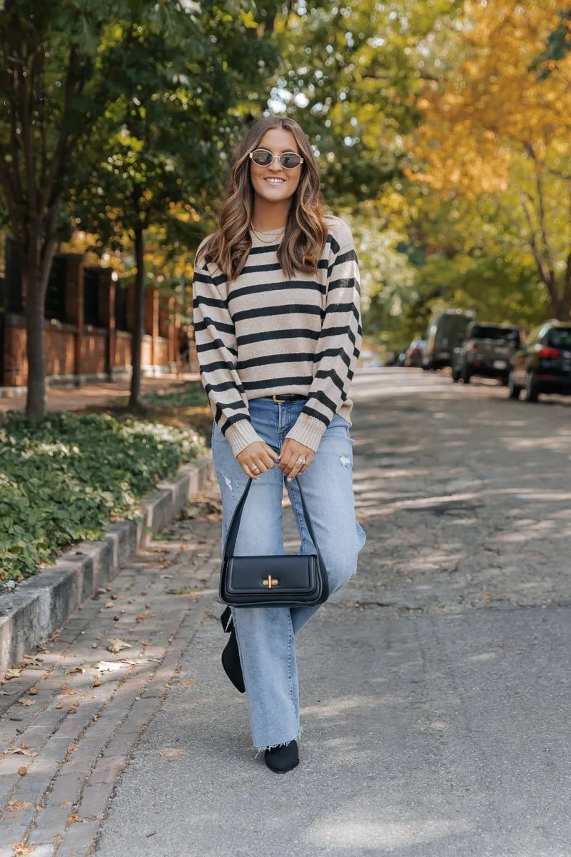 Black and Mocha Striped Pullover Sweater - DOORBUSTER