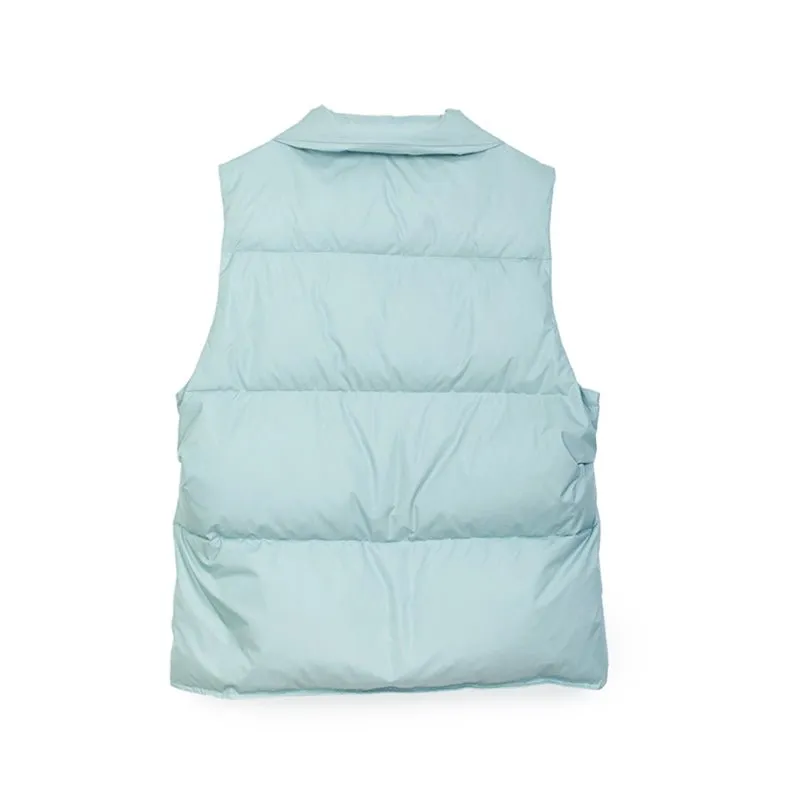 Blue Green Winter Down Vest Sleeveless