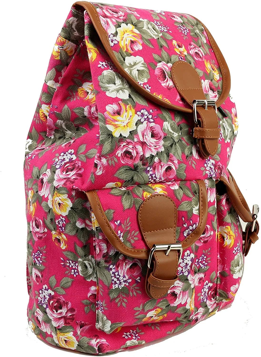 Bravo Vintage Women Canvas Travel Satchel Shoulder Bag Backpack Rucksack - Rose Peach