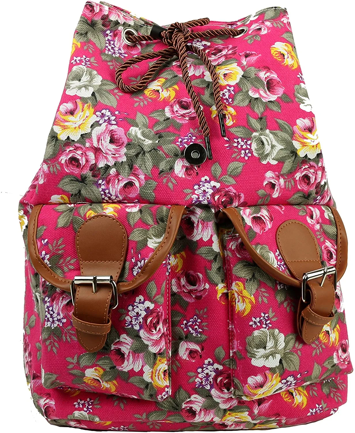 Bravo Vintage Women Canvas Travel Satchel Shoulder Bag Backpack Rucksack - Rose Peach