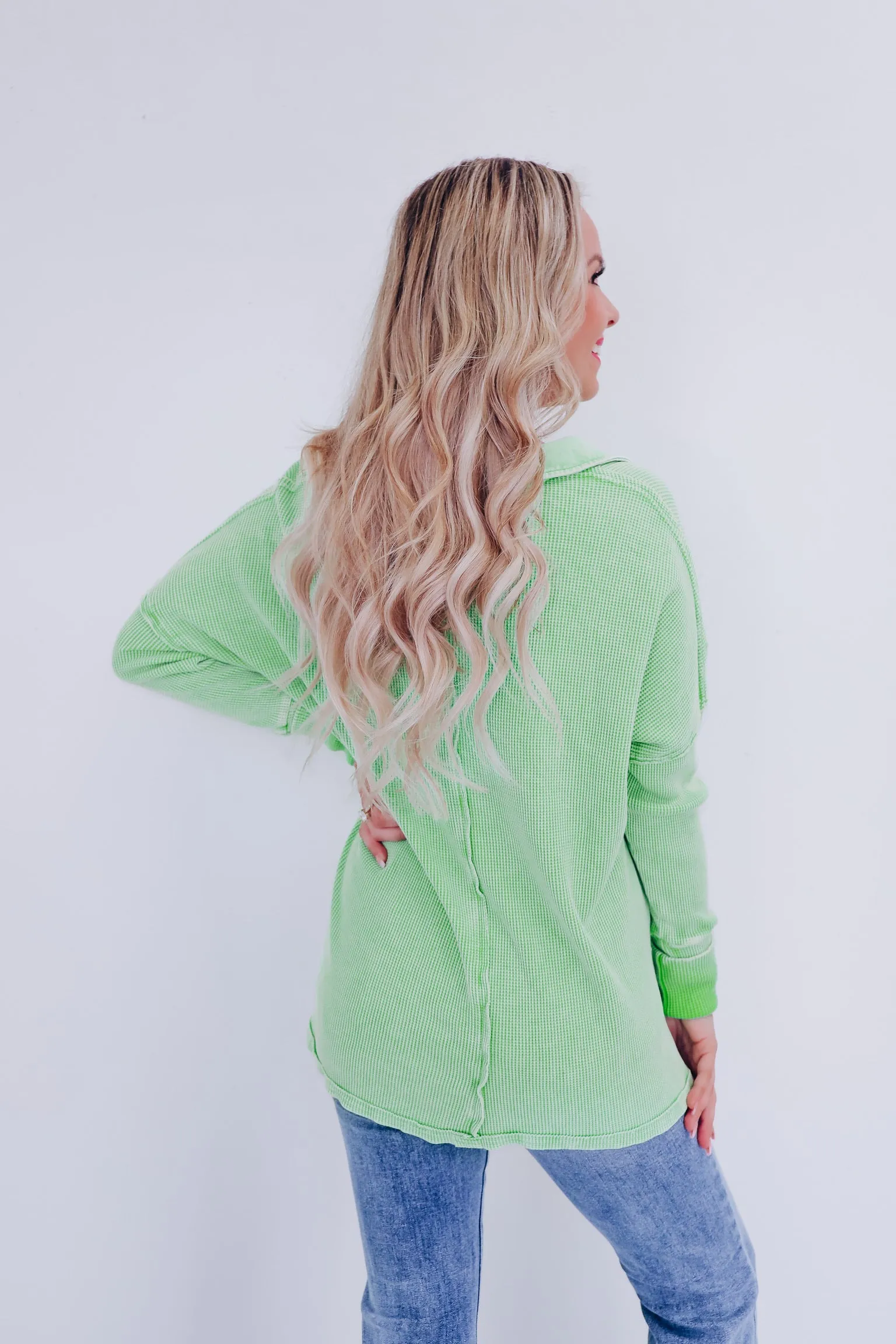 Casual Sophistication Waffle Knit Top - Lime Green