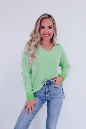 Casual Sophistication Waffle Knit Top - Lime Green