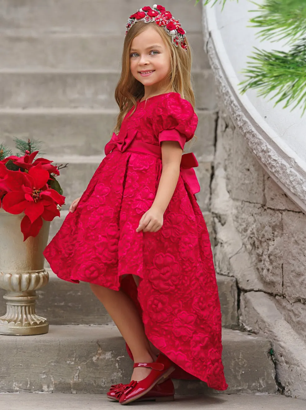 Charm and Glam Hi-Lo Brocade Special Occasion Dress