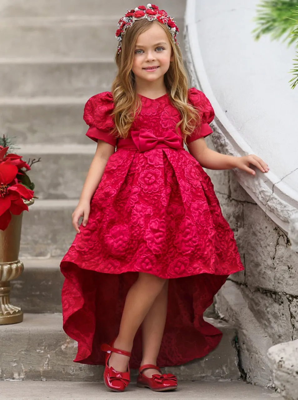 Charm and Glam Hi-Lo Brocade Special Occasion Dress