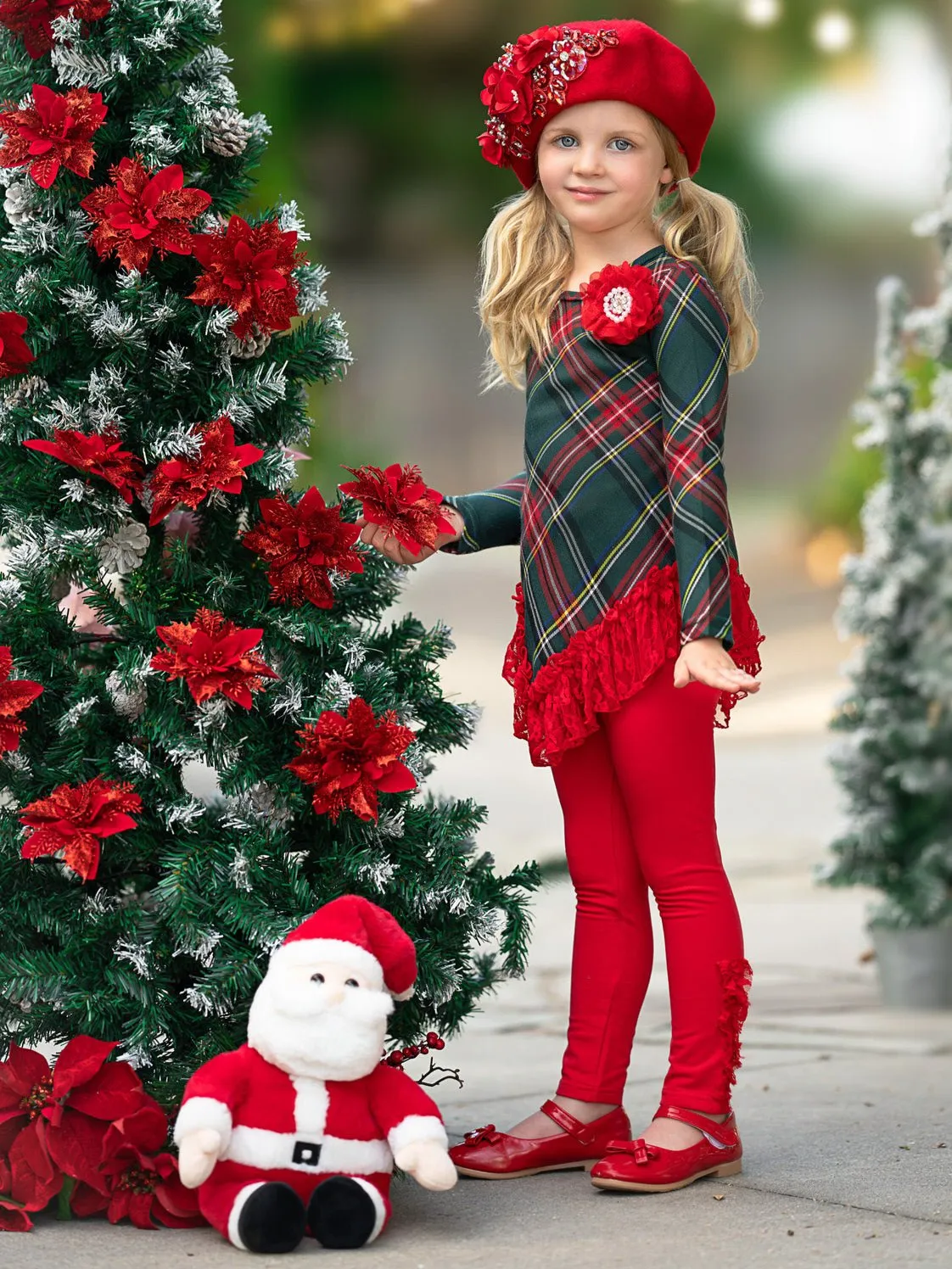 Christmas Plaid Ruffle Tunic and Ruffle Legging Set