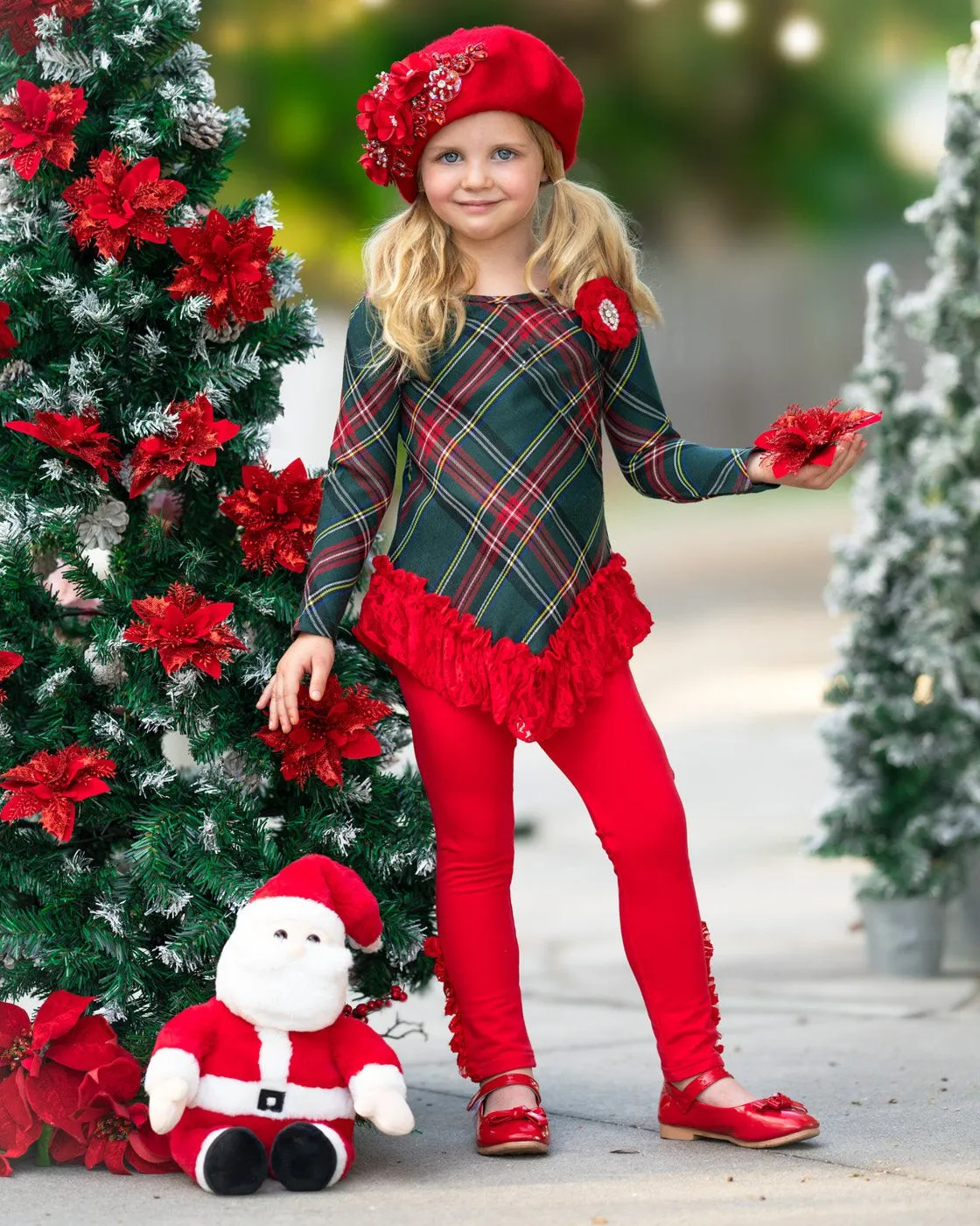 Christmas Plaid Ruffle Tunic and Ruffle Legging Set