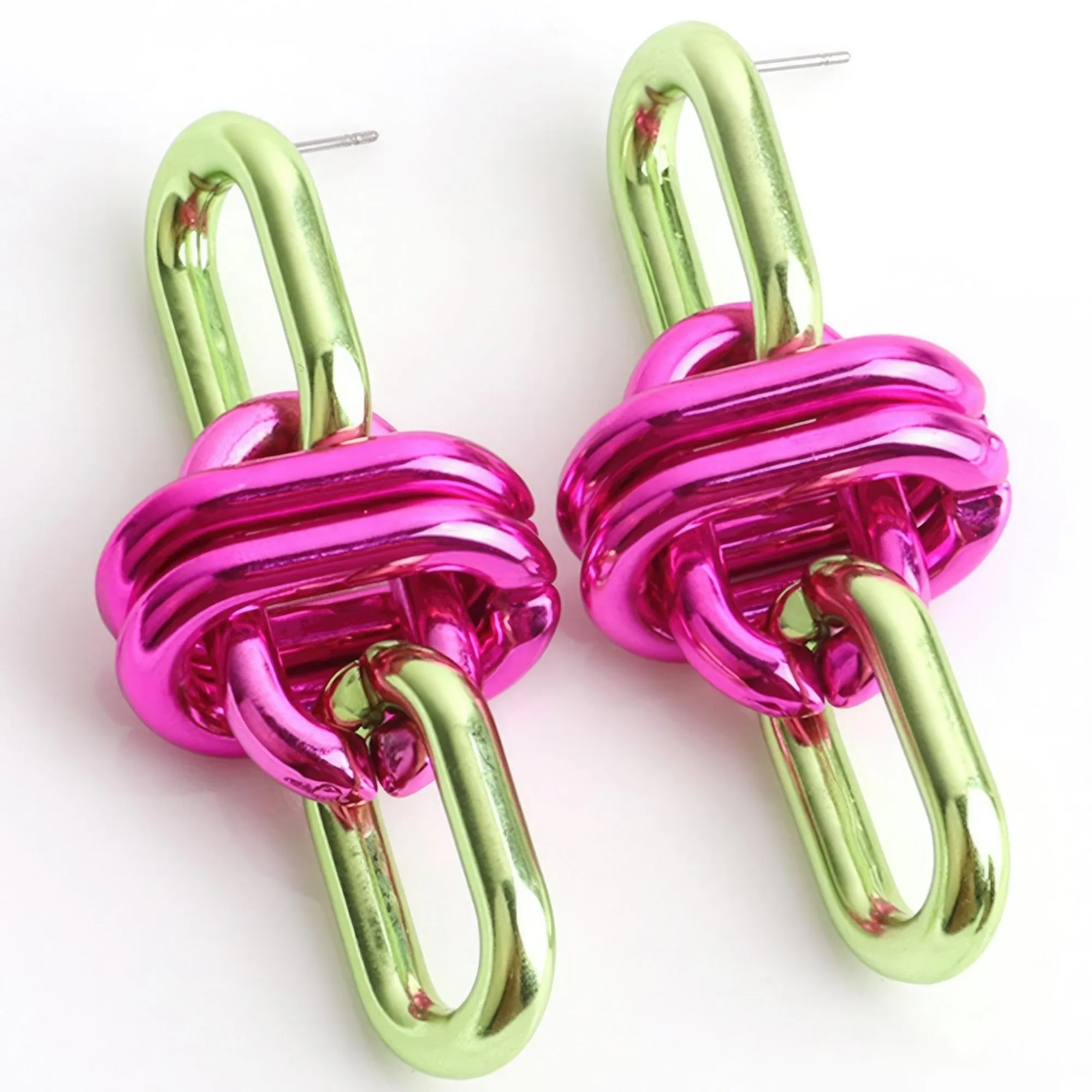 Color Metal Oval Link Earrings