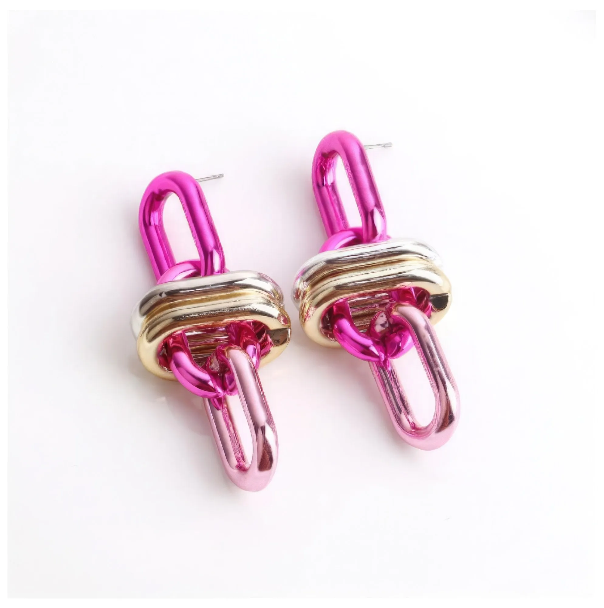 Color Metal Oval Link Earrings