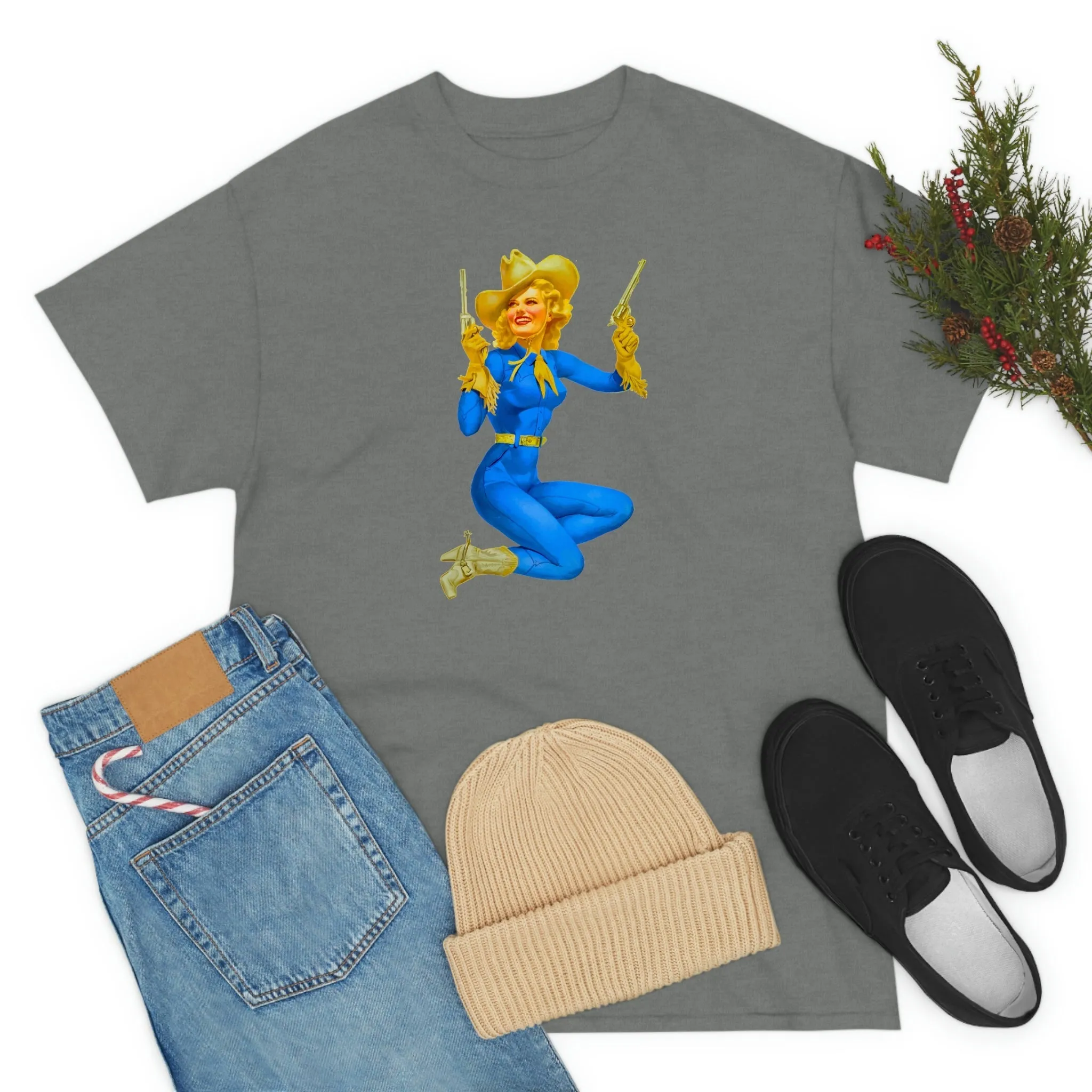 Cowgirl Pinup Cow Girl Pin Up Retro Unisex Heavy Cotton Tee