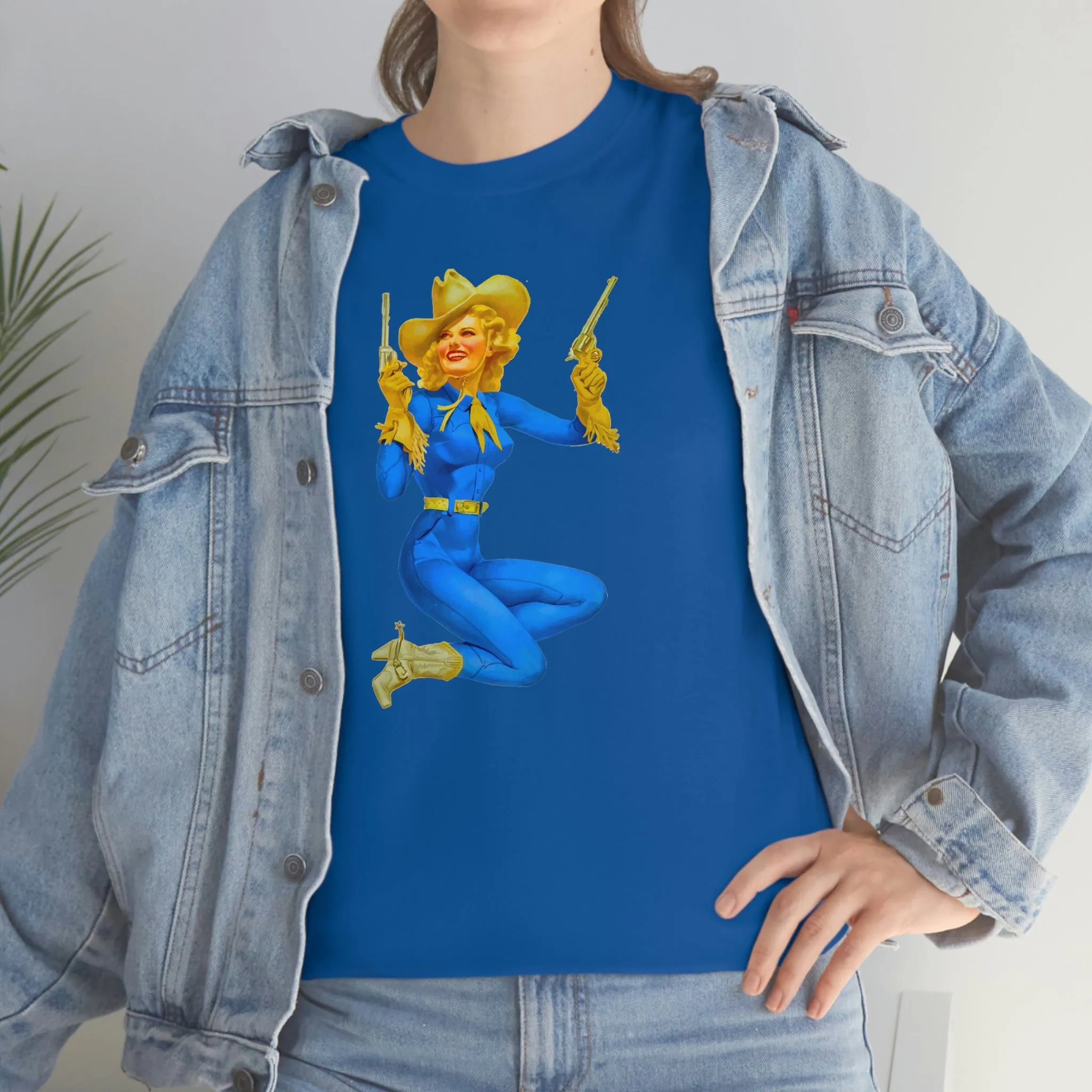 Cowgirl Pinup Cow Girl Pin Up Retro Unisex Heavy Cotton Tee