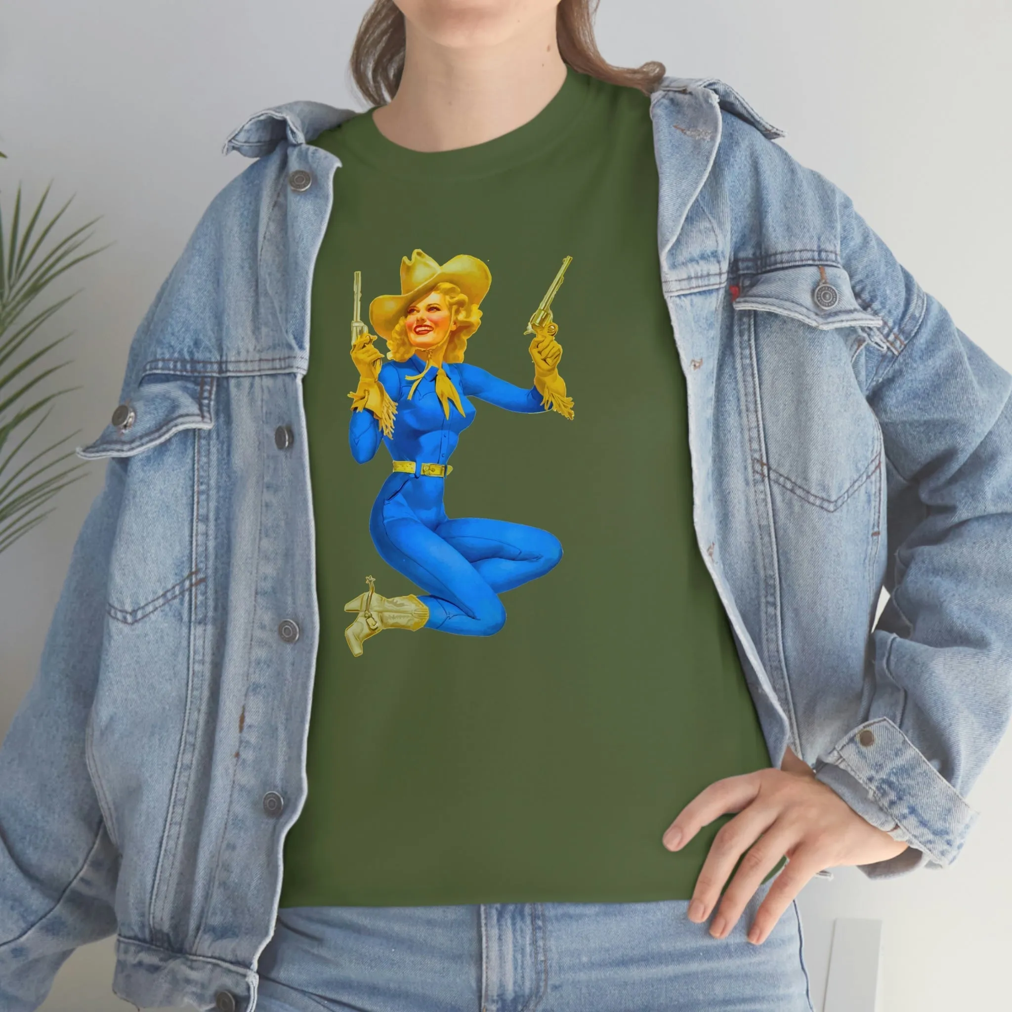 Cowgirl Pinup Cow Girl Pin Up Retro Unisex Heavy Cotton Tee