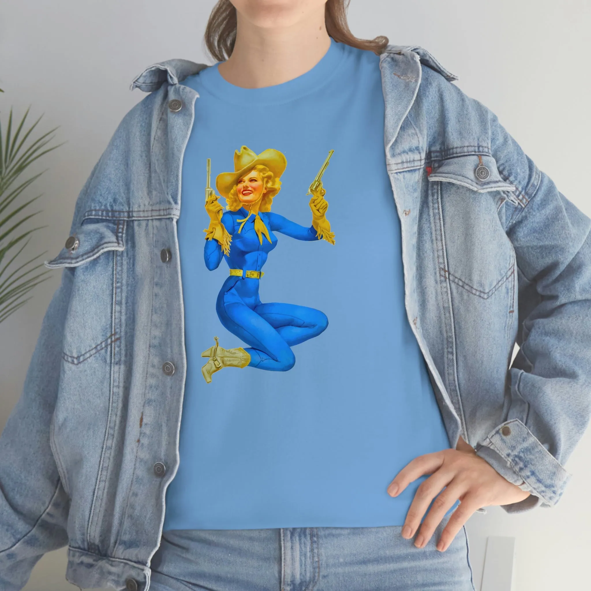 Cowgirl Pinup Cow Girl Pin Up Retro Unisex Heavy Cotton Tee