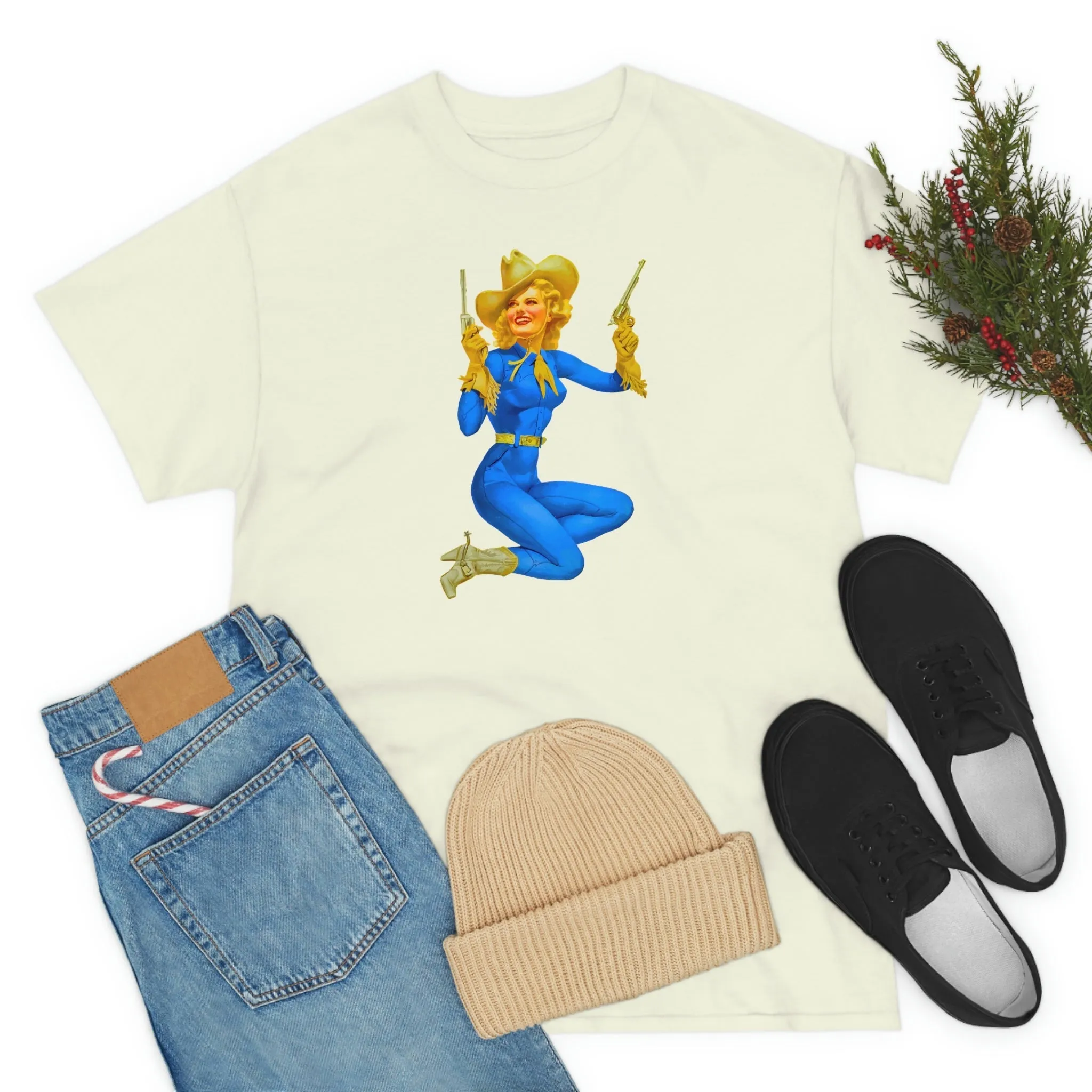 Cowgirl Pinup Cow Girl Pin Up Retro Unisex Heavy Cotton Tee