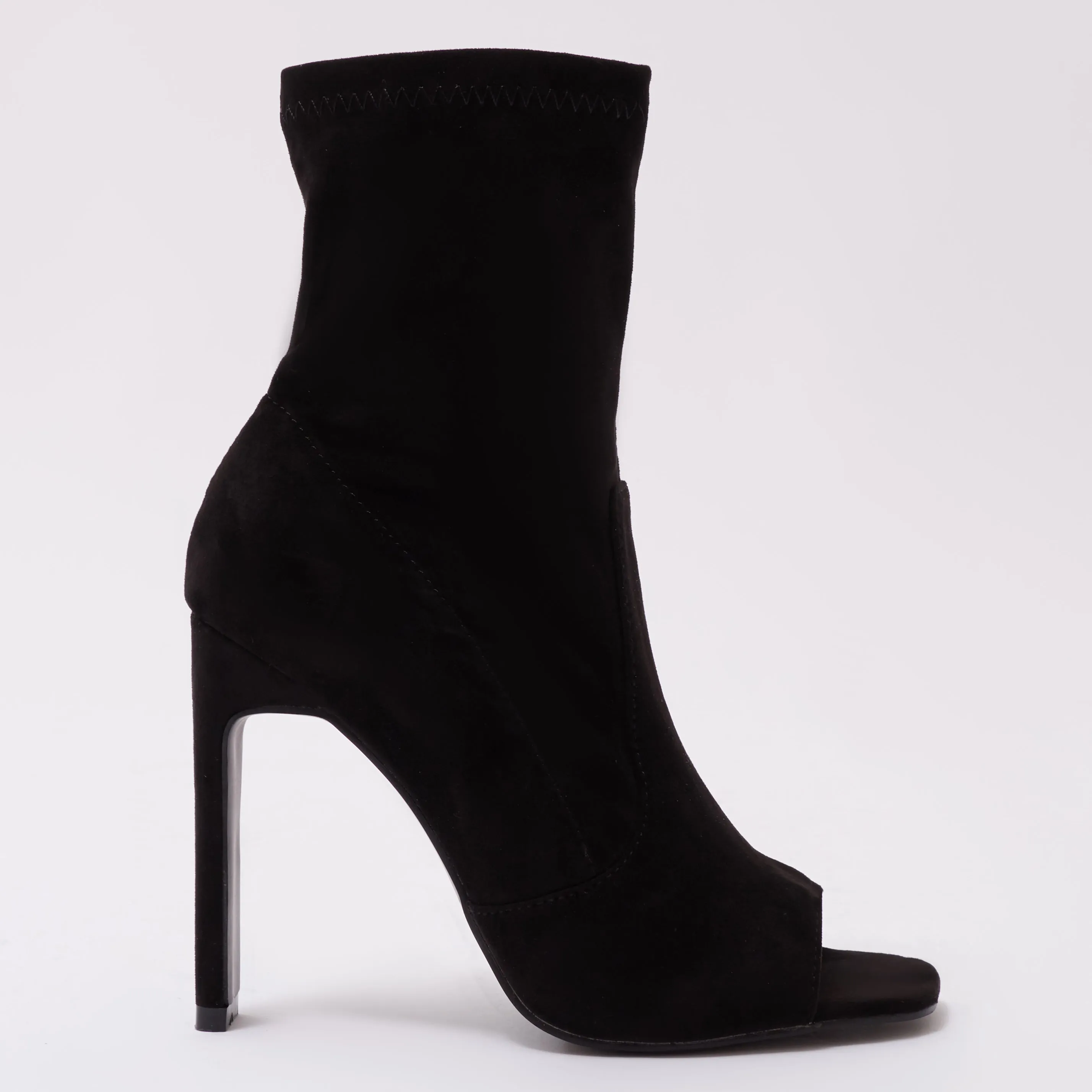 Craze Sock Fit Ankle Boots in Black Faux Suede