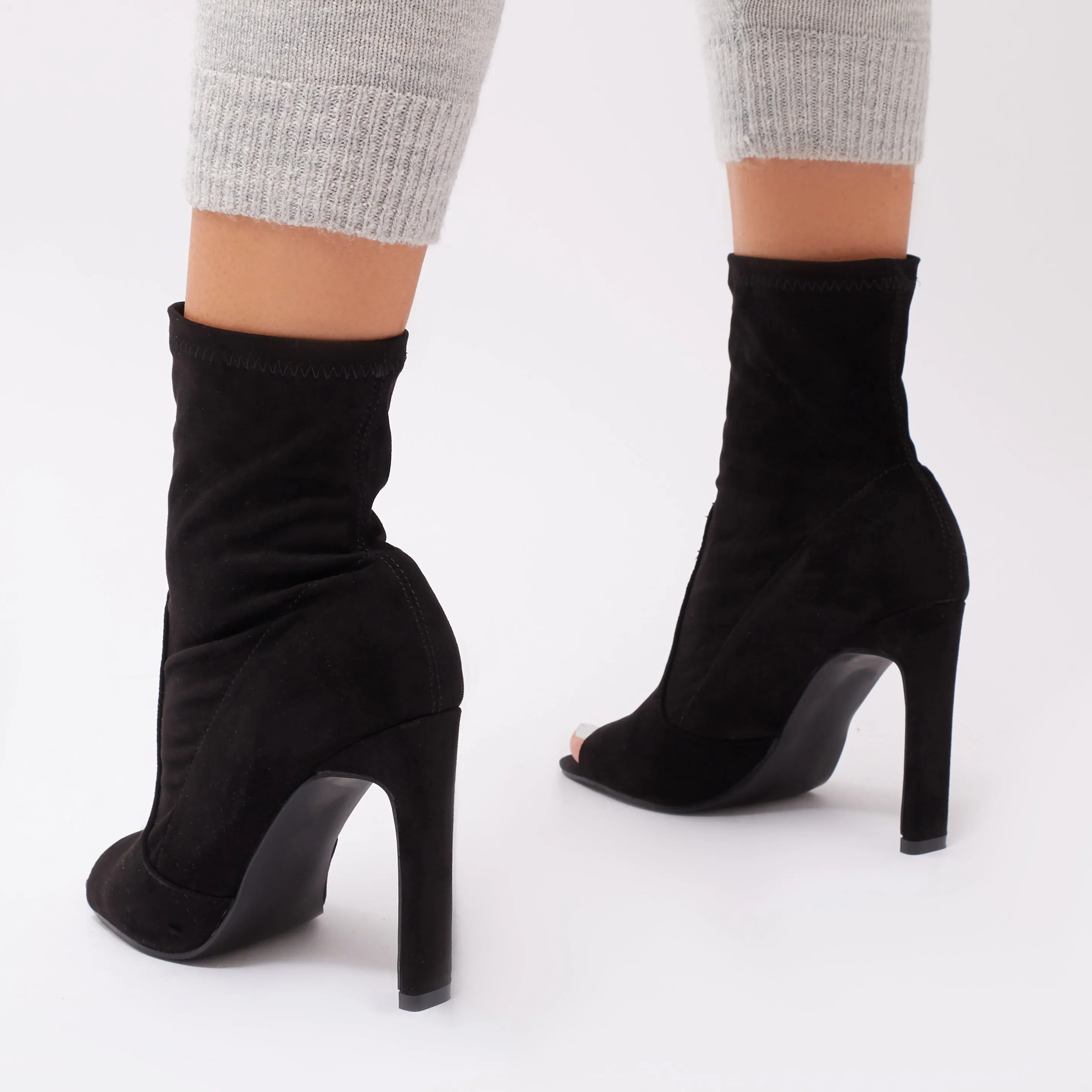 Craze Sock Fit Ankle Boots in Black Faux Suede