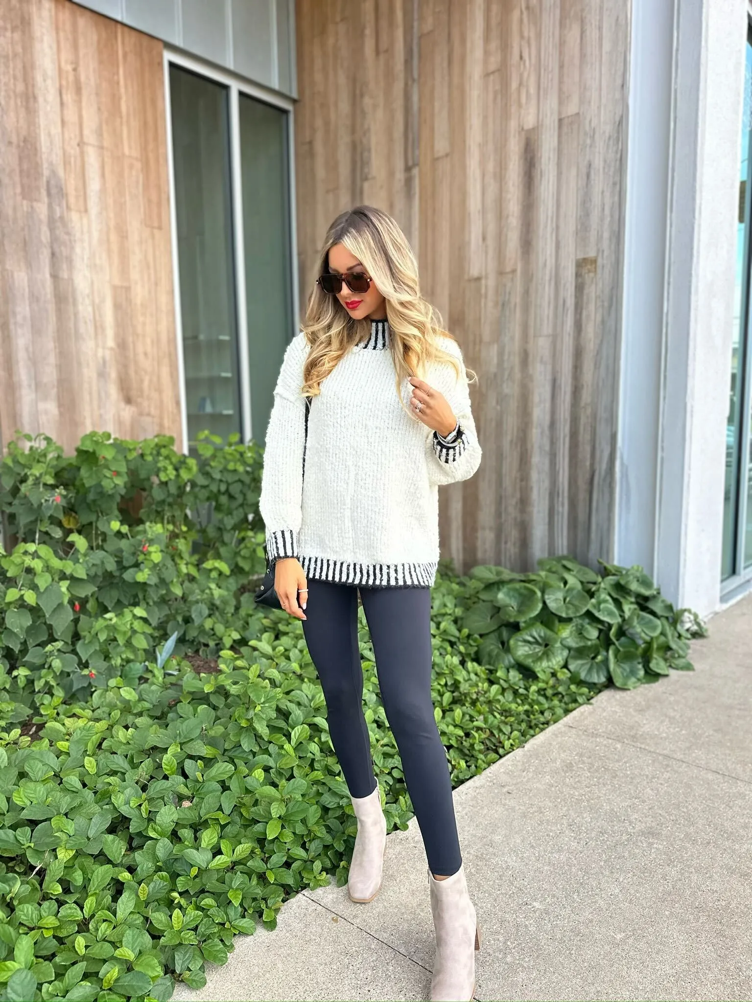 Cream and Black Contrast Stitch Sweater