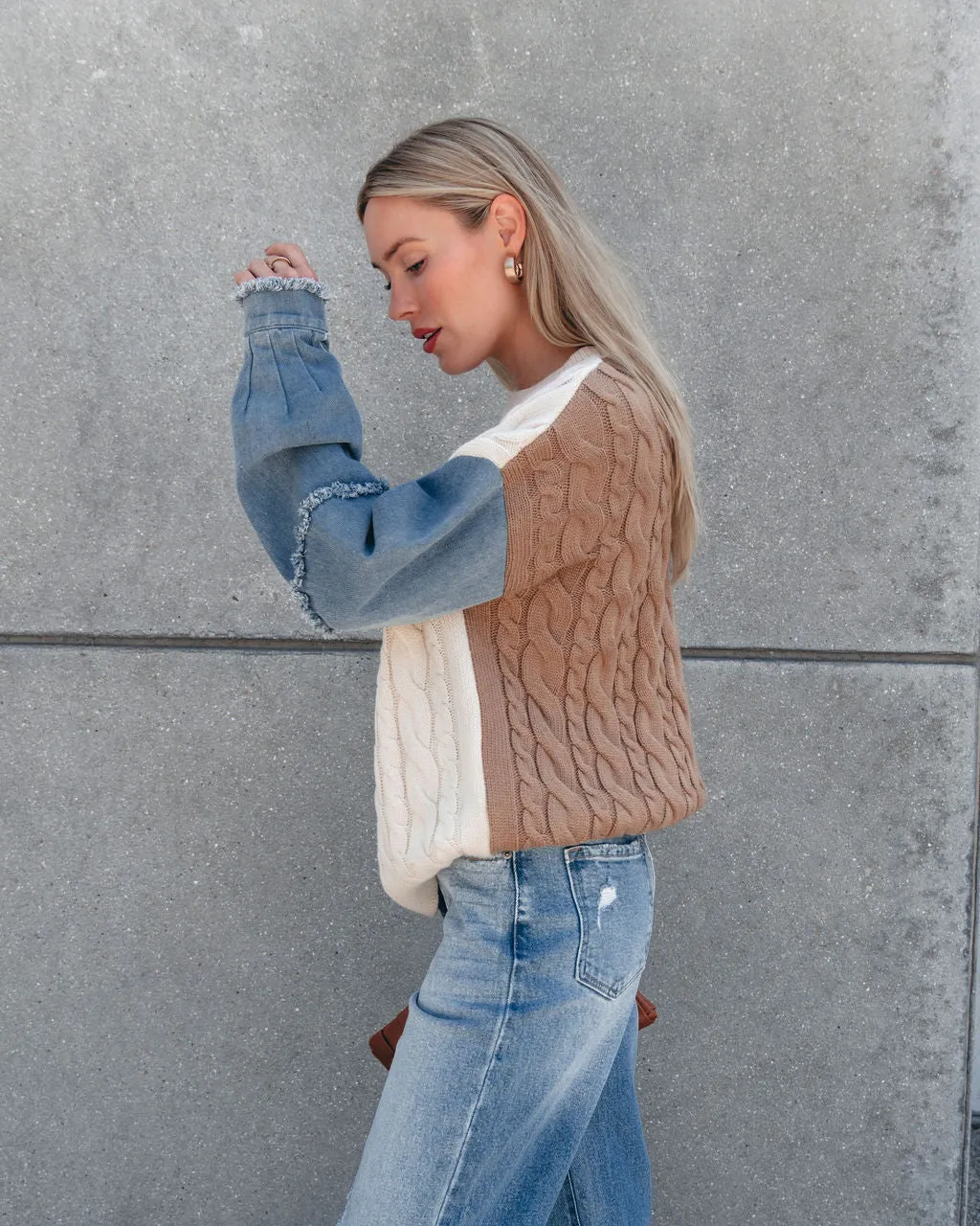 Cream Denim Cable Knit Sweater - FINAL SALE