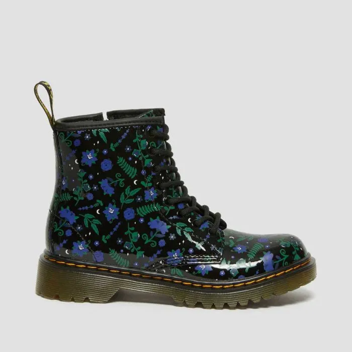 Dr Martens Kids 1460 J Mystic Garden Black Patent Lamper Zip Boot